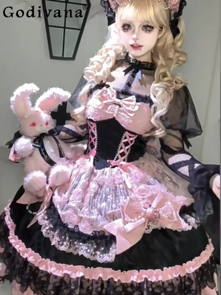 

Sweet Girl Dreamy Gorgeous Japanese Original Design Lolita Dress Dark Style Loli Princess Style JSK Strap Dress Summer