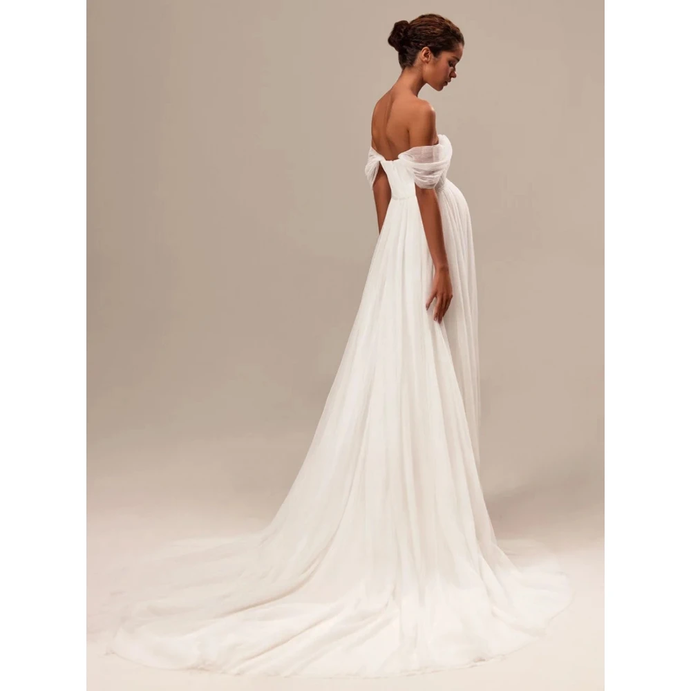 Pregnant Woman Wedding Dress Customized Sexy Off The Shoulder Sweetheart A Line Backless Africa Bridal Gown Sweep Train