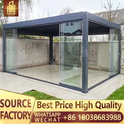 Aluminum Retractable Glass Pergola Roof Awning System Motorized Opening Adjustable Terrace Electrical Cover Outdoor Pergola Roof