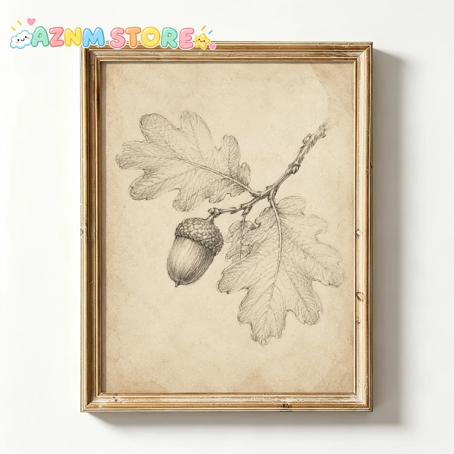 2027Posters & Prints Vintage Oak Leaf Acorn Sketch Canvas Wall Art Vintage Aged Beige Parchment Botanical Pencil Drawing Prin