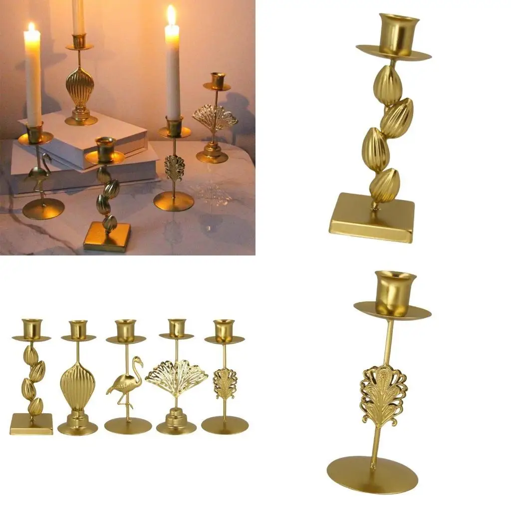 

E8BD Iron Crafts Stand with Elegant Leaf Accent Metal Taper Holder Candlestick for Home Centerpieces Decors