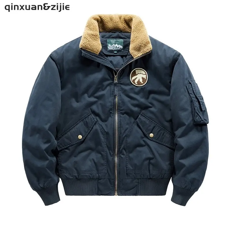 Winter Jas Borduren Fleece Kraag Mannen Parka Militaire Thermische Warm Politie Werk Jassen Mannelijke Safari Jas Uitloper Windbreaker