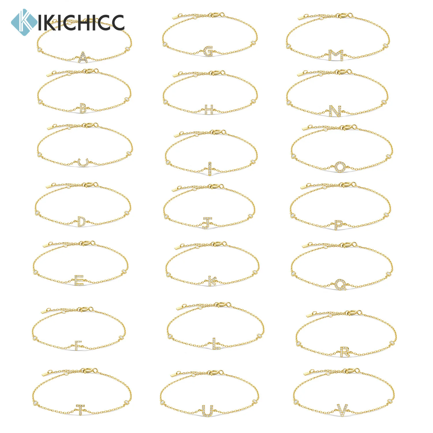 

Kikichicc 100% 925 Sterling Silver Letter A M Initial Alphabet Bracelet Crystal CZ Zircon Women Luxury Bangle Chain Jewelry