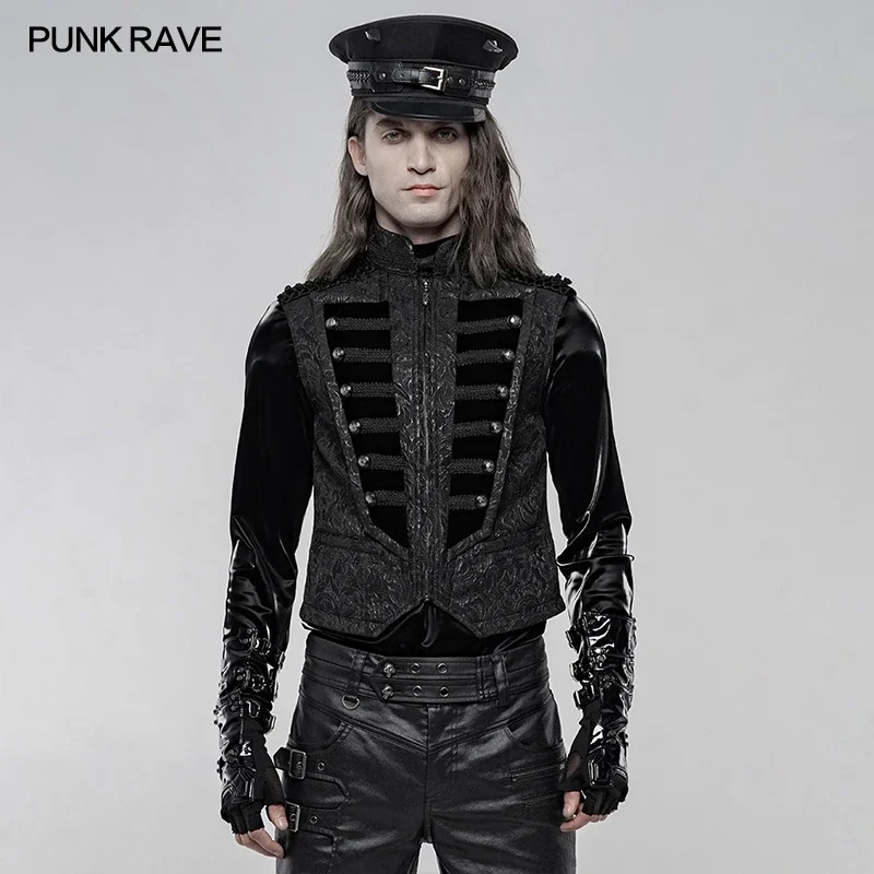 PUNK RAVE Men\'s Gothic Gorgeous Vintage Vest Victorian Jacquard Exquisite Breasted Decoration Weft Velvet Sleeveless Waistcoat