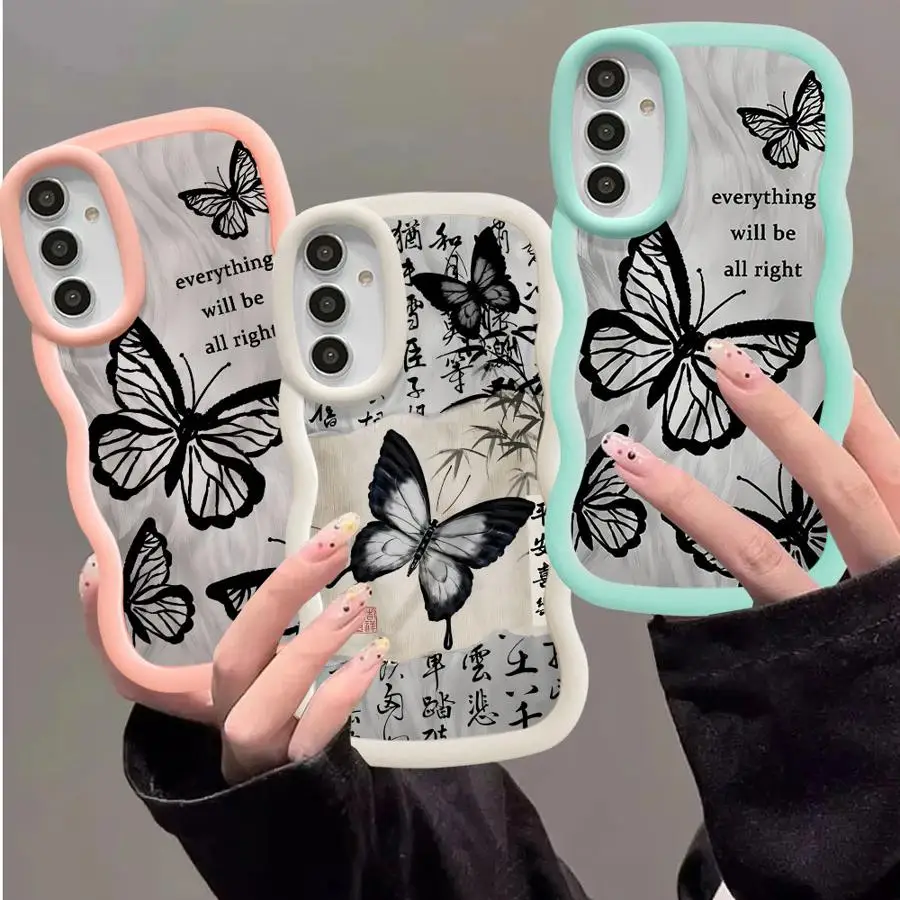 حافظة لهاتف سامسونج جالاكسي A15 A26 A34 A36 A33 A35 A16 A13 A14 A11 A12 A21s غطاء هاتف ناعم فراشة جميلة