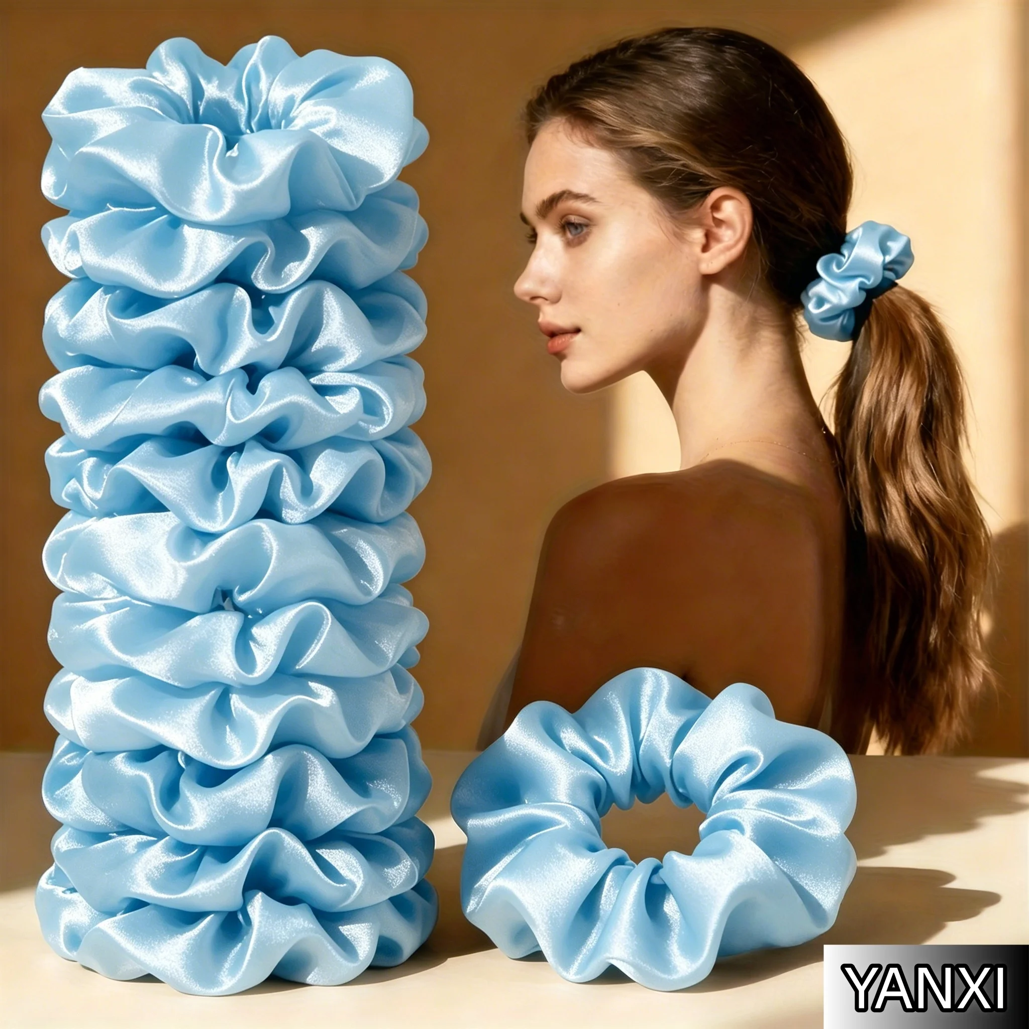 Lot de 10/20/50/100 chouchous en satin bleu pour femme, élégants, 10 cm, accessoires pour cheveux, bandeaux décontractés
