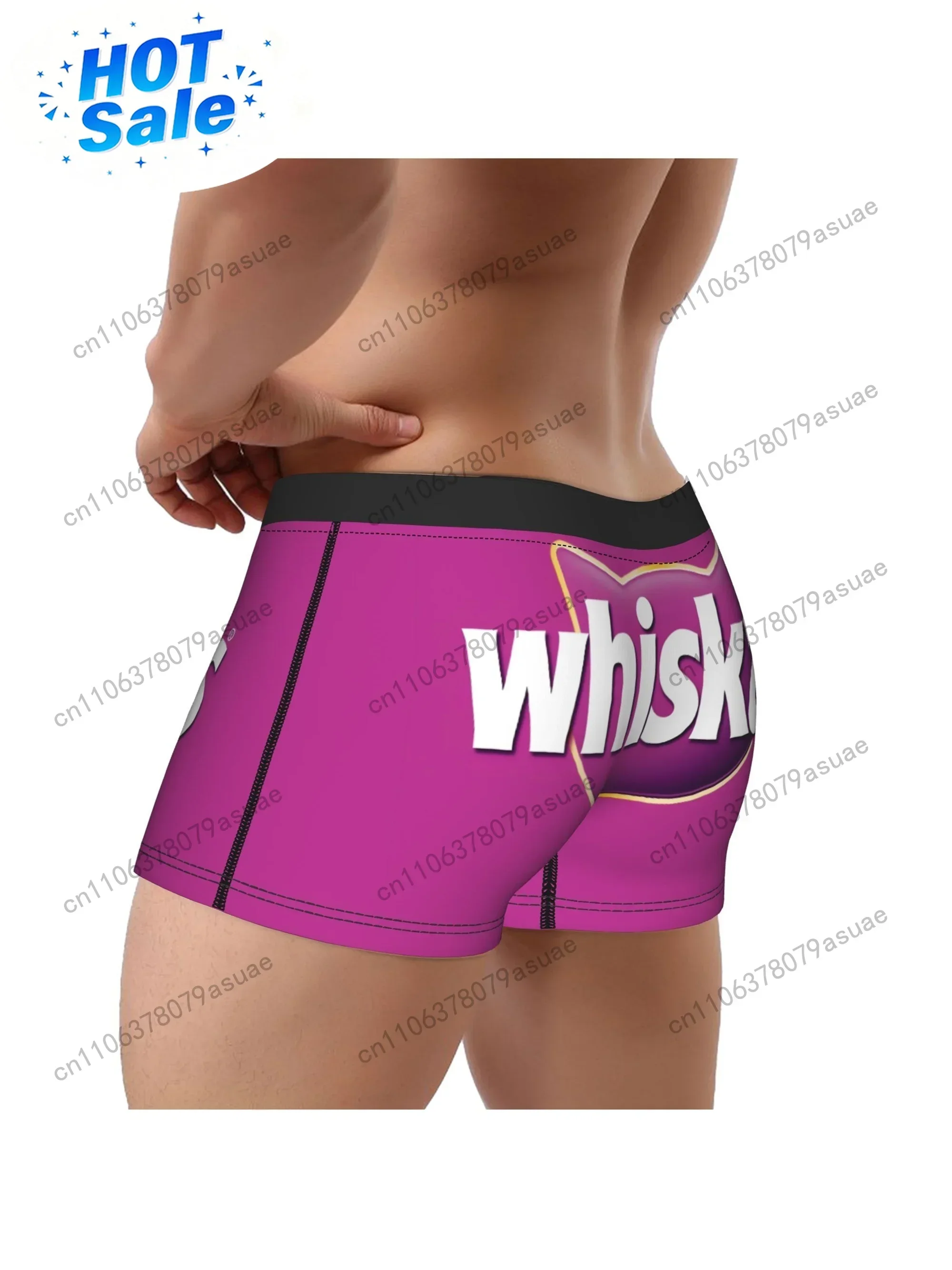 1pc Whiskas Men'S Boxer Briefs - Bold Purple & Black Cat-Eye Graphic Underwear Breathable Everyday & Special Occasion Boxers fo