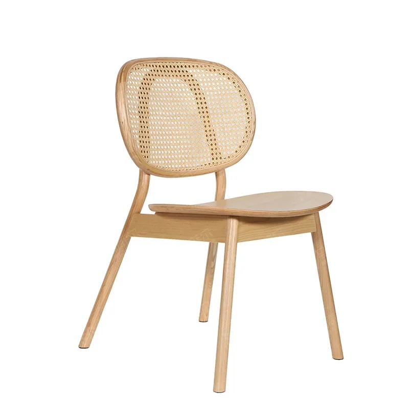 

Household armrests Solid wood rattan hotel B & B restaurant Back chair, Nordic simple leisure stool Single chair