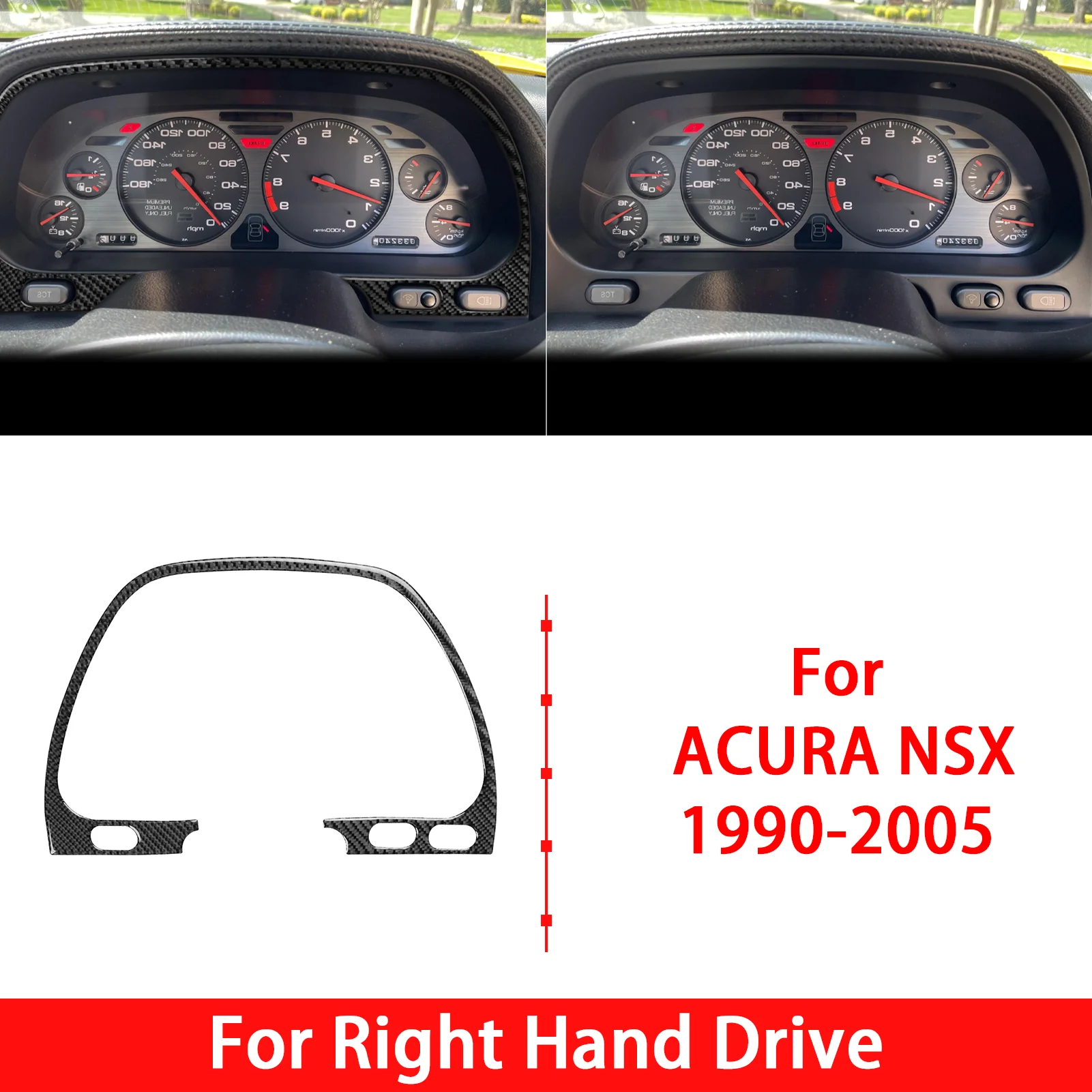 Car Interior Decoration Real Carbon Fiber For Acura NSX 1990-2005 Speedometer Surround 1PC Accessories Trim Cover Sticker Decals
