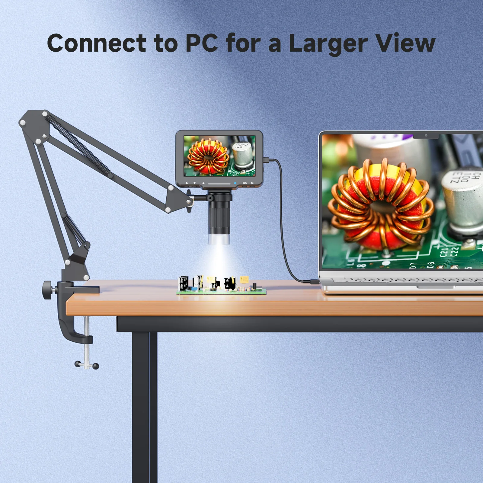 5inch Digital Microscope with Flexible Arm Stand 1920P HD Video Microscope 1000X Coin Microscope Tool for Error Coins PCB Repair
