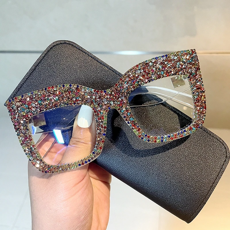 Picture 5: Rhinestone Luxury glasses women Blue Light Computer Eyeglasses Square Oversized Clear Lens Unisex Decoration Eyewear