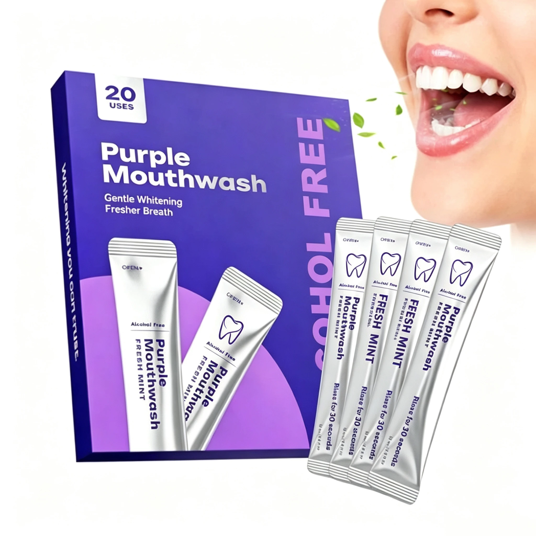 Professional Brand Teeth Oral Care Mint Scent Refresh Breath Portable Purple Brightening Mouthwash Reduce Plaque Protects Gums