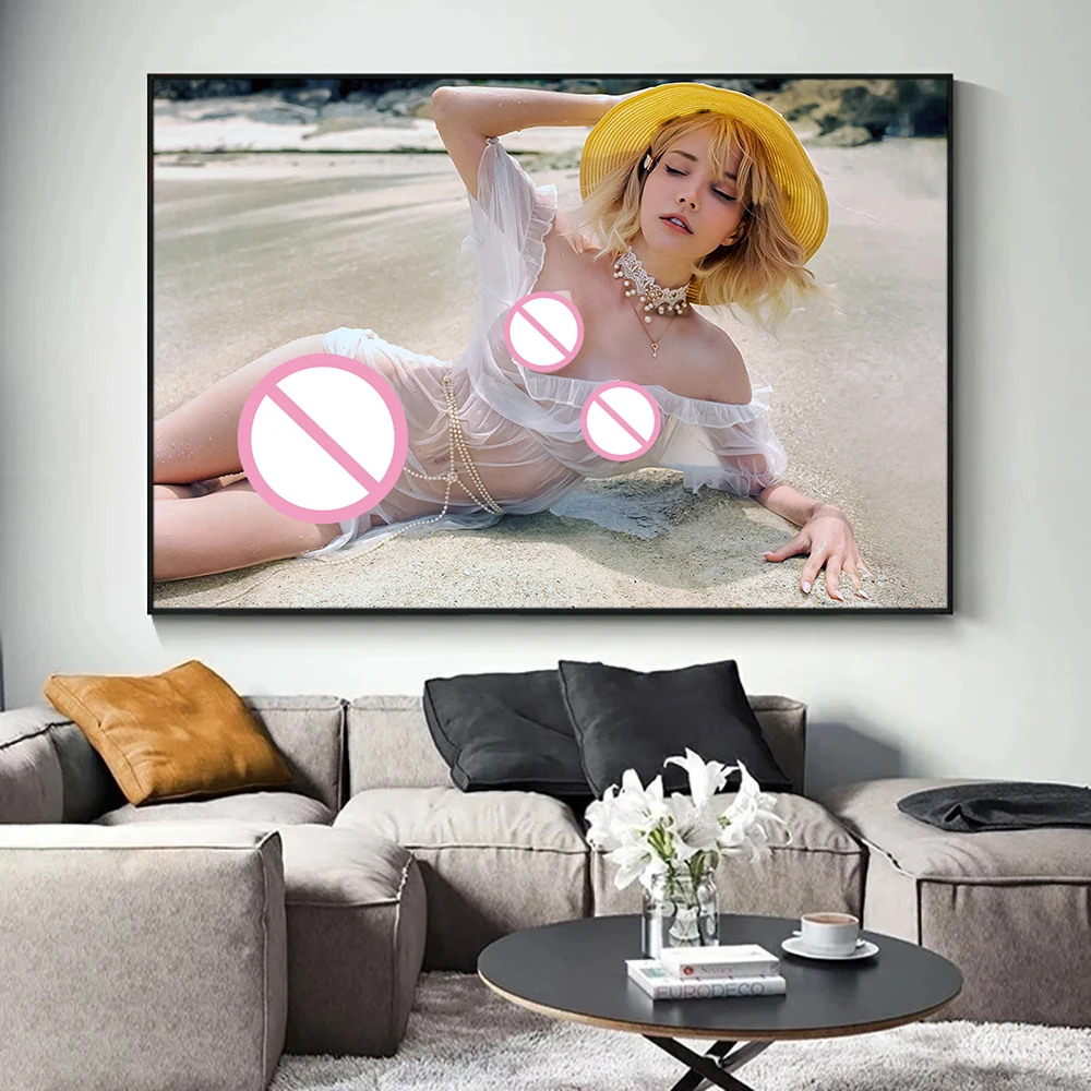 Modern Art Decorative Paintings Young Beautiful Girl Wall Picture Canvas Posters and Prints Bedroom Bathroom Decor