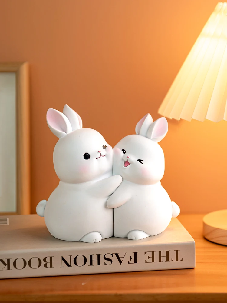 Rabbit ornaments, pair of TV wine cabinet decorations, home living room, children's room, tabletop bookshelves, housewarming gif