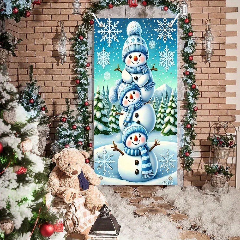 لافتة باب بوليستر مسطحة ثنائية الأبعاد مع موضوع شتوي، مناسبة لتزيين المنزل والحفلات #3