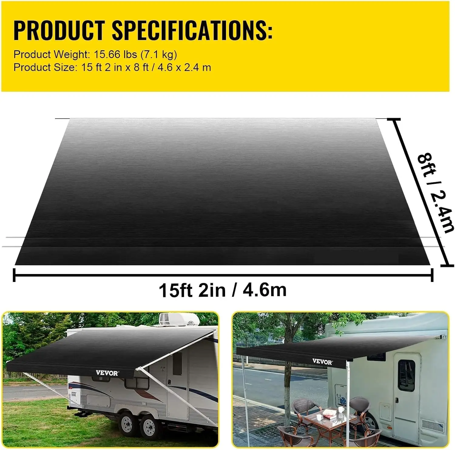 Car Shelter Shade 16-21Ft RV Awning Camping Side Car Roof Top Tent Waterproof UV Portable Rain Canopy for Camper Trailer(16ft RV