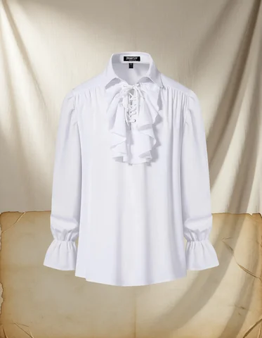 LisdinoJEMITOP Mens Pirate Vampire Ruffle Shirt Elastic Cuff Poet Victorian Steampunk Renaissance Medieval Cosplay Costume