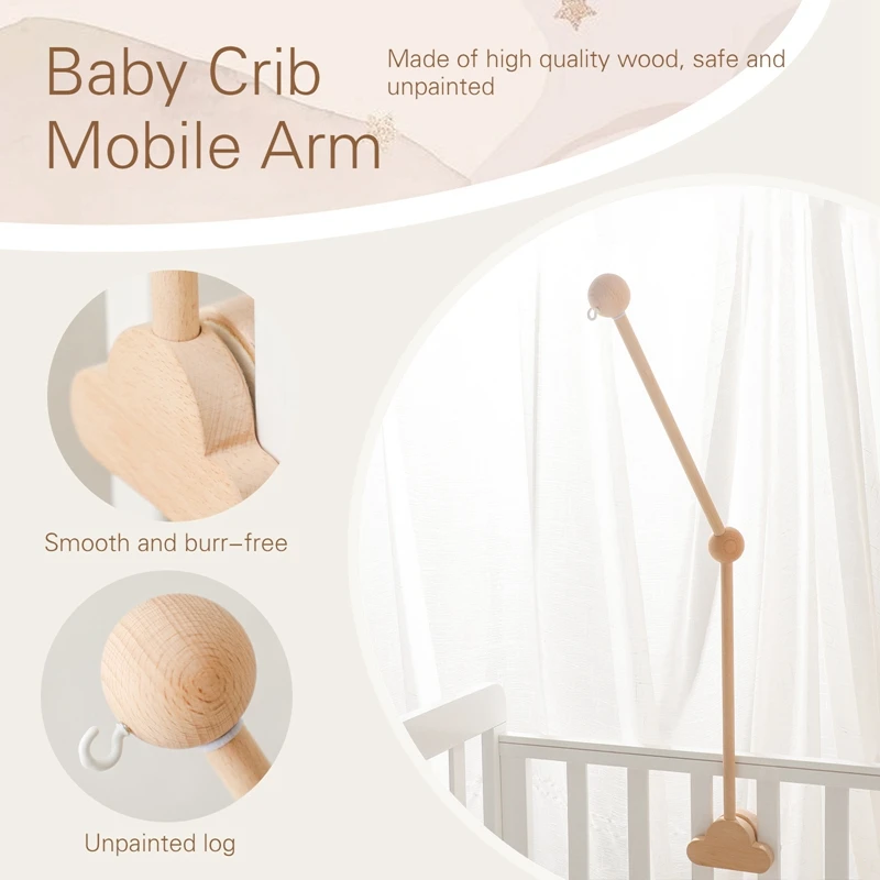 Baby Wooden Bed Bell Bracket Mobile Hanging Rattles Toy Hanger Cloud Shape Baby Crib Mobile Bed Bell Toy Holder Arm Bracket Gift