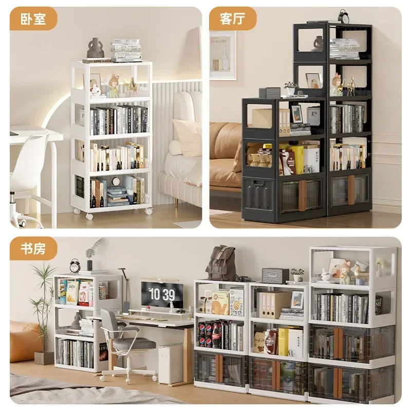 Simple Freestanding Bookshelf，Movable Home Organizer for Books, Cube Storage Cabinet, 3-tier 2-column White Shelf