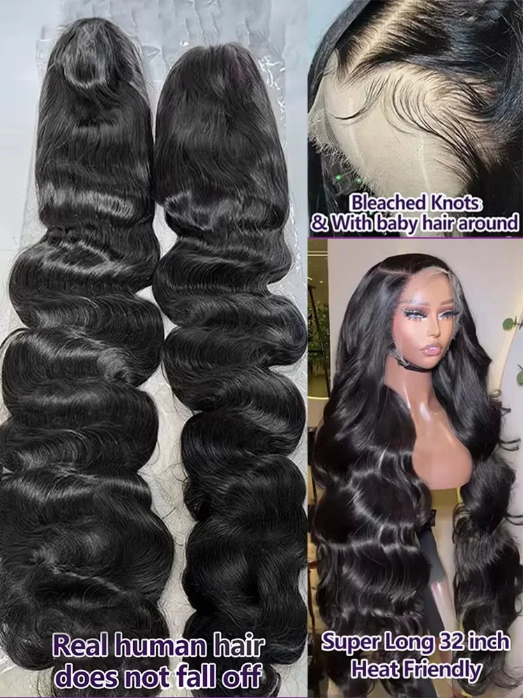 30 40 Inch Black Lace Front 13x6 HD Transparent Body Wave Lace Frontal Human Hair Wig Glueless 5x5 Water Wave Lace Closure Wigs image 2