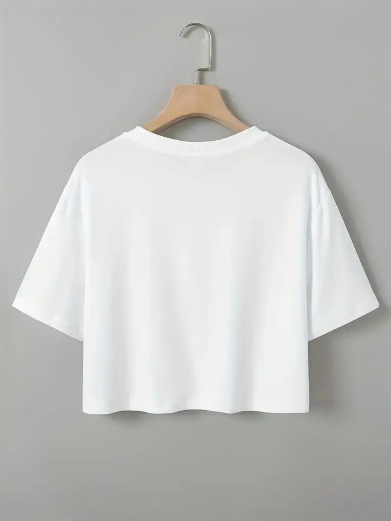 Men Women Short T-shirt Black White Solid Color Loose Street Short Sleeve Clothing Hip Hop Fashion Show Navel Exposed Clothing image 2