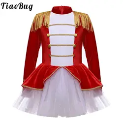 Kids Girls Halloween Christmas Circus Costume Carnival Theme Party Ringmaster Cosplay Long Sleeve Tassel Mesh Tutu Leotard Dress