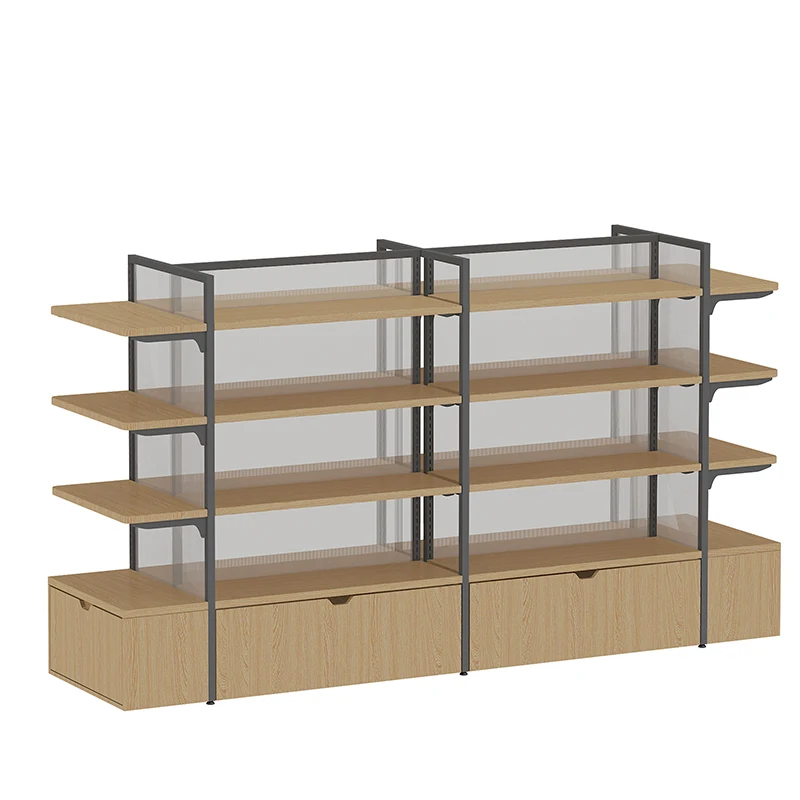 Double-Sided Display Rack, Heavy Duty Wooden Metal Shelving, Premium Custom Retail Fixtures for Stationery Store Shelves