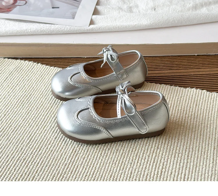 Kinder-Lederschuhe für Mädchen 2026 Frühling&Herbst Neue Mode Koreanischer Stil Weiche Schleife Rutschfeste Modische Prinzessinnen-Schuhe – Detail 17