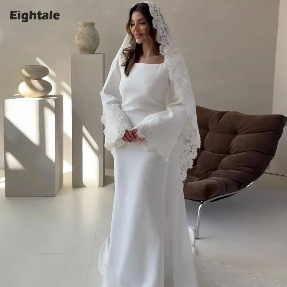 Eightale Arabisches Hochzeitskleid Maßgeschneidertes Brautkleid O-Ausschnitt Applikationen Spitze Meerjungfrau Falten Brautkleid Vestido De Novia