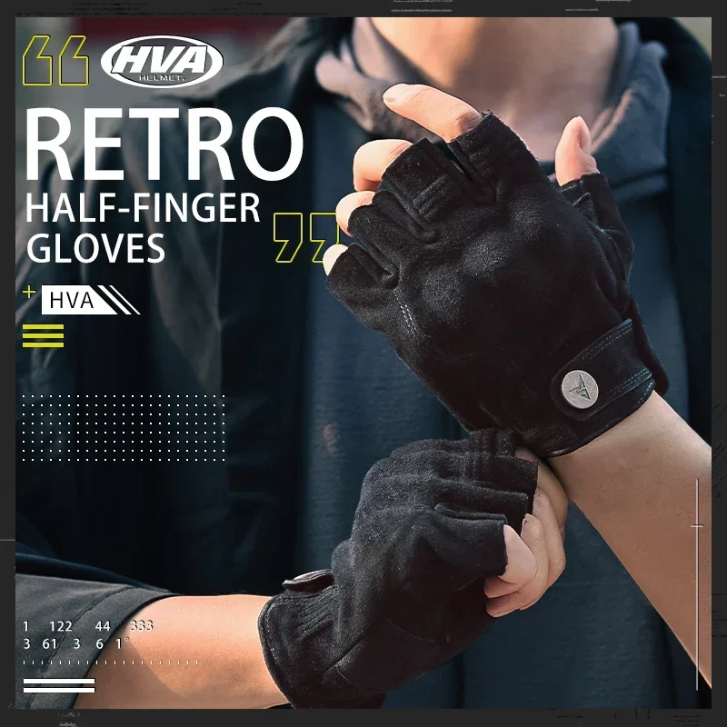 

HVA Half Finger Motorcycle Gloves Leather Summer Fingerless Moto Gloves Racing Leather Guantes Tactical Retro 오토바이장갑