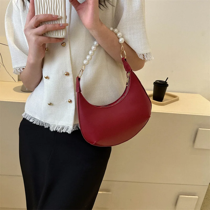 

2025 Summer Pearl Shoulder Bag Minimalist Solid Color Purse for Women Vintage Stylish Crossbody Trendy Ins Fashion Handbag