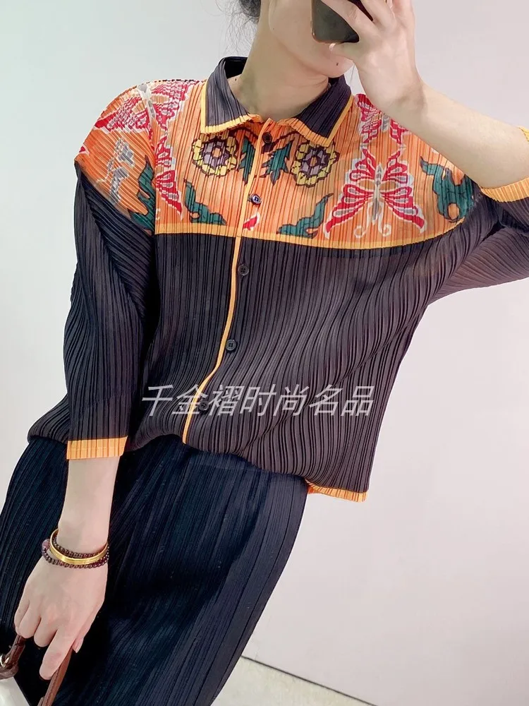 

HOT SELLING pleated turndown collar shirt fish scale single breasted shirt IN STOCK