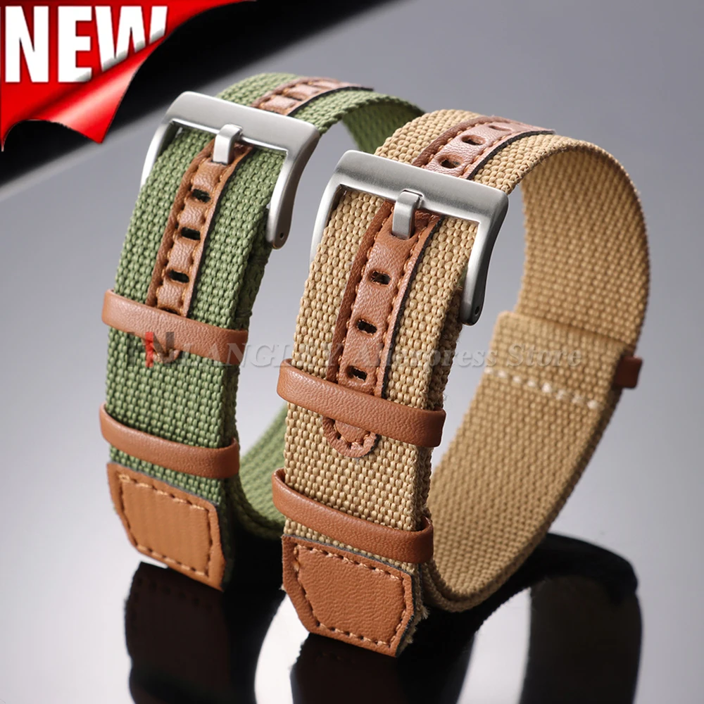 Correa de reloj de cuero y nailon de 20mm y 22mm para hombre y mujer, correa deportiva universal para reloj Hamilton Khaki Field, correa de muñeca Omega