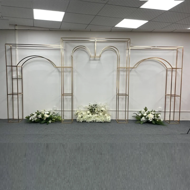 

3PCS Shiny Gold Decorate Wedding Backdrops Stand Rectangular Arch Stage Decoration Arch