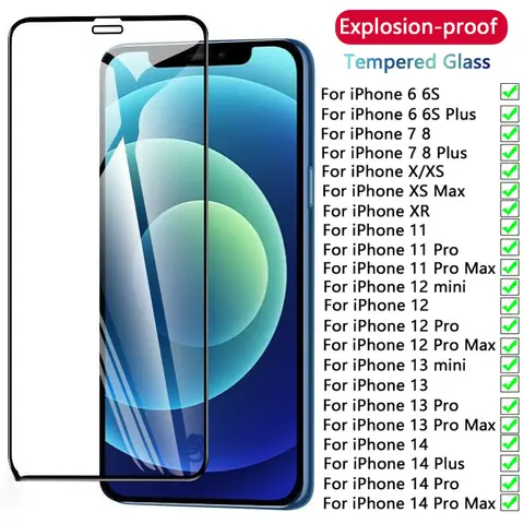 iPhone 14 13 12 11 Pro Max 화면 보호기 iPhone 6 7 8 Plus X XS Max XR 미니 유리 용 9D 풀 커버 보호 유리