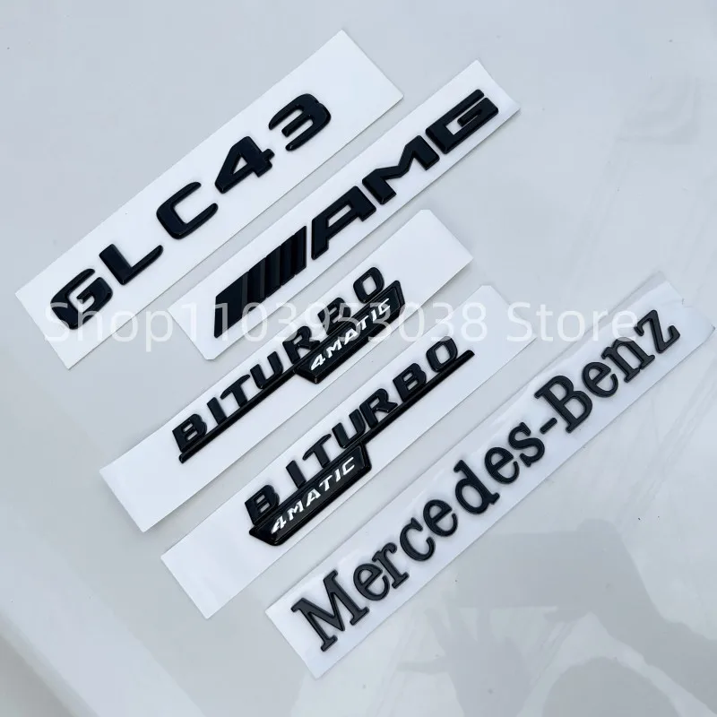 

3D ABS Glossy Black Logo GLC43 Emblem Letters Biturbo 4MATIC Fender Badge AMG Sticker For Mercedes GLC43 AMG X253 Accessories