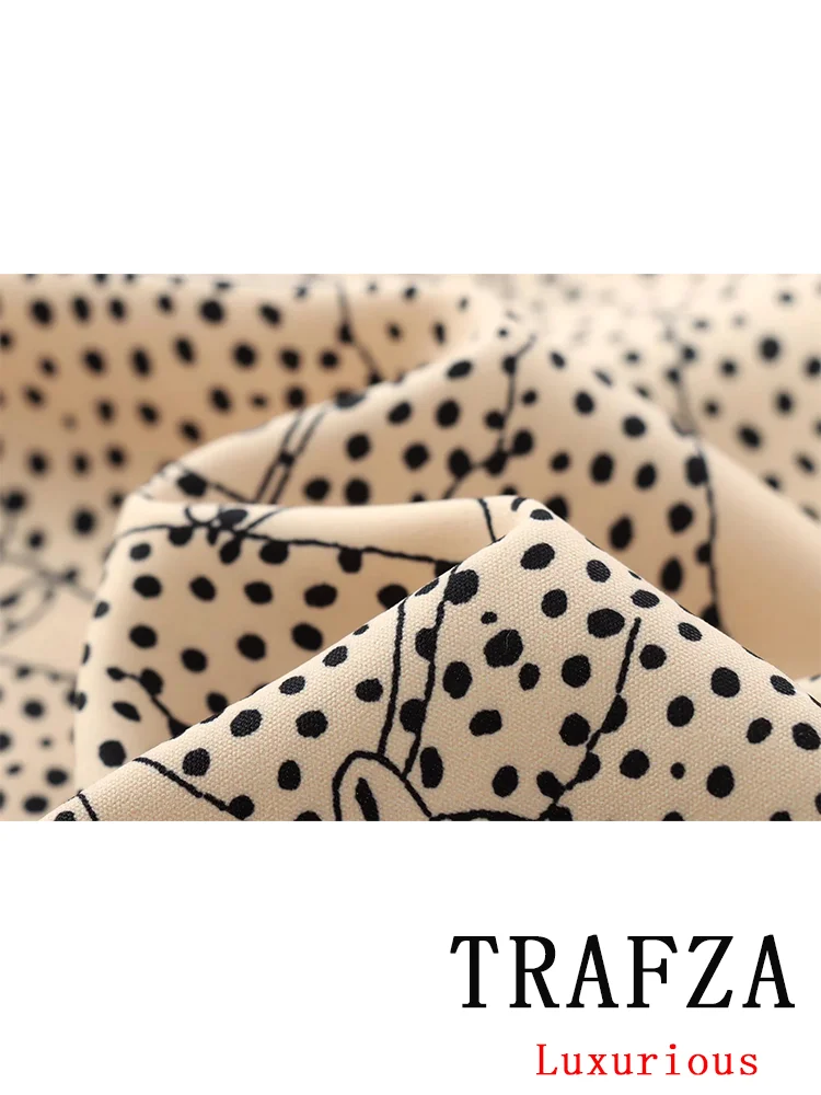 TRAFZA Casual Print Chic Women Suit Single Breasted Turn-down Collar Blouse Loose Straight Shorts New Fashion 2024 Summer Sets