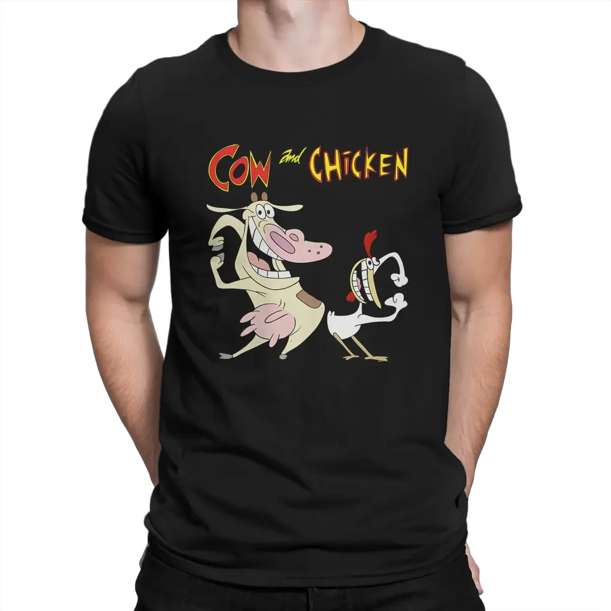 Cow And Chicken Cartoon Men's TShirt Partner Distinctive T Shirt Graphic Sweatshirts New Trend