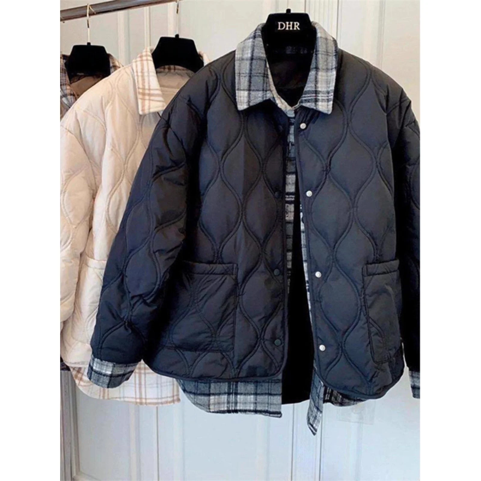 

Свободная осенне-зимняя термобелье из хлопка с ромбовидным узором в стиле пэчворк для мужчин, повседневная одежда из полиэстера