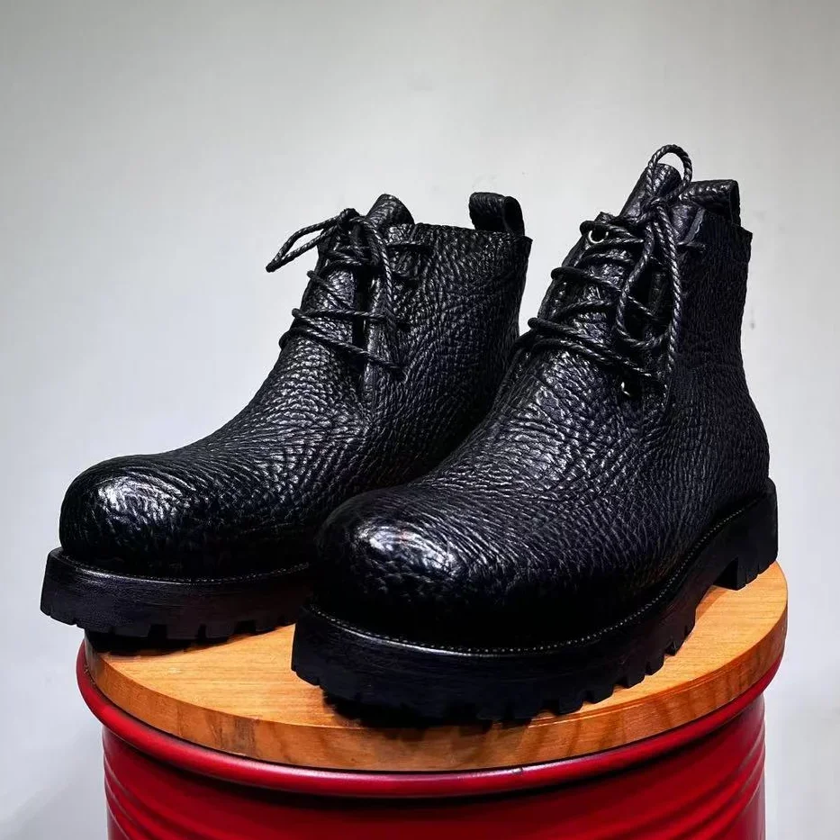 Autumn Winter Men Ankle Boots Genuine Leather Vintage Dress Shoes Man Lace Up Handmade Retro Shoes