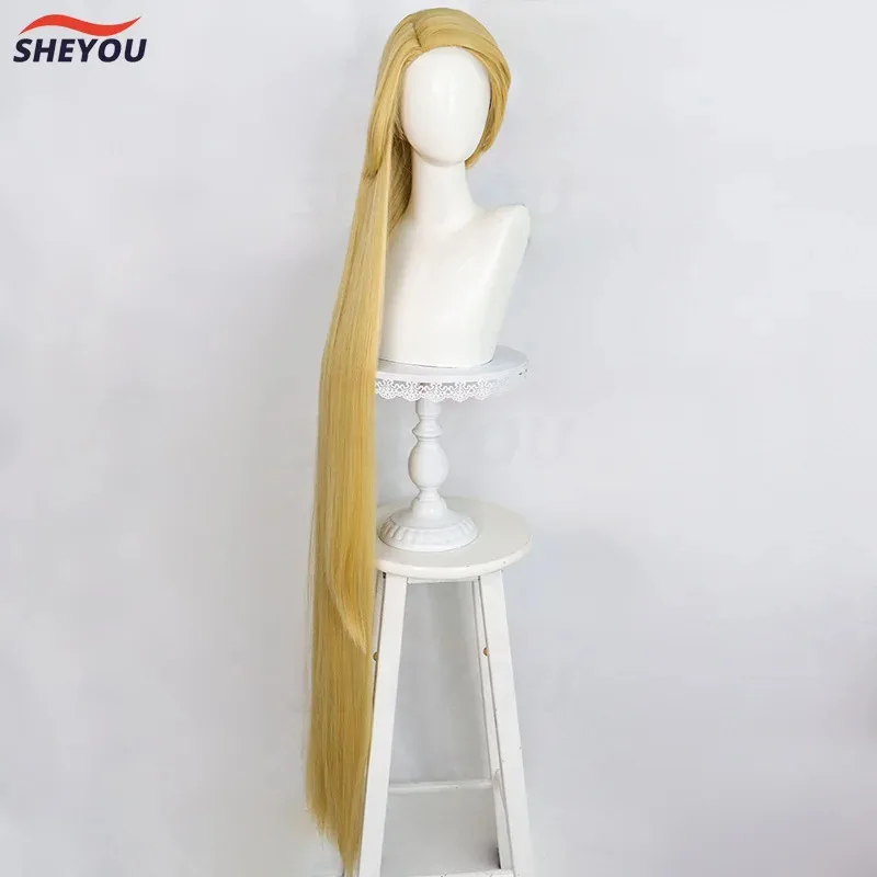 dd12Movie Rapunzel Tangled Princess Long Straight Golden Heat Resistant Synthetic Hair Anime Cosplay Wigs + Wig Cap