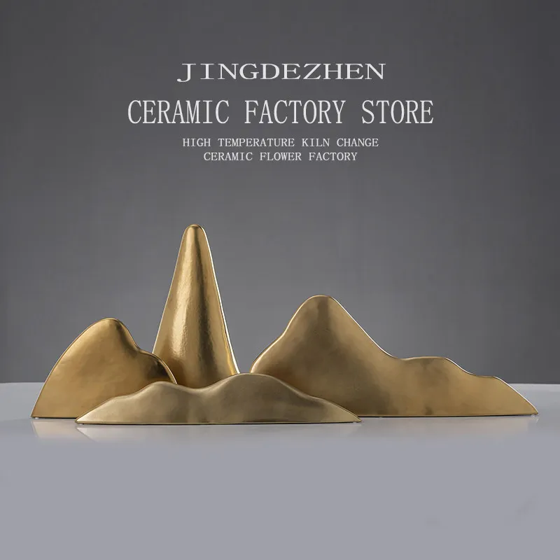 

Luxury Ceramic Mountain Sculpture for Show Home & Living Room, Modern Table Decor and Elegant Gift, Minimalist Gold Accent