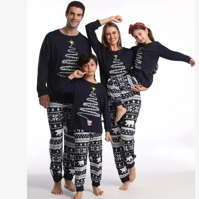 Pyjama de Noël familial en coton, pyjama familial, pantalon de pyjama, un pack familial de trois et quatre ensembles, 2024 Nouvel An, 2025