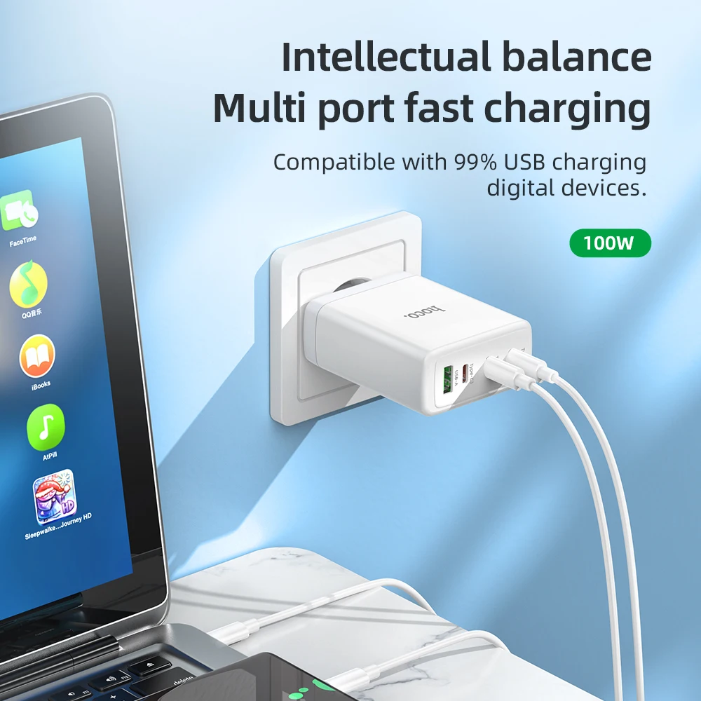 HOCO usb Charger 100W USB Type C PD Fast Charger with Quick Charge 3.0 USB Phone Charger For iPhone 14 MacBook Laptop Smartphone