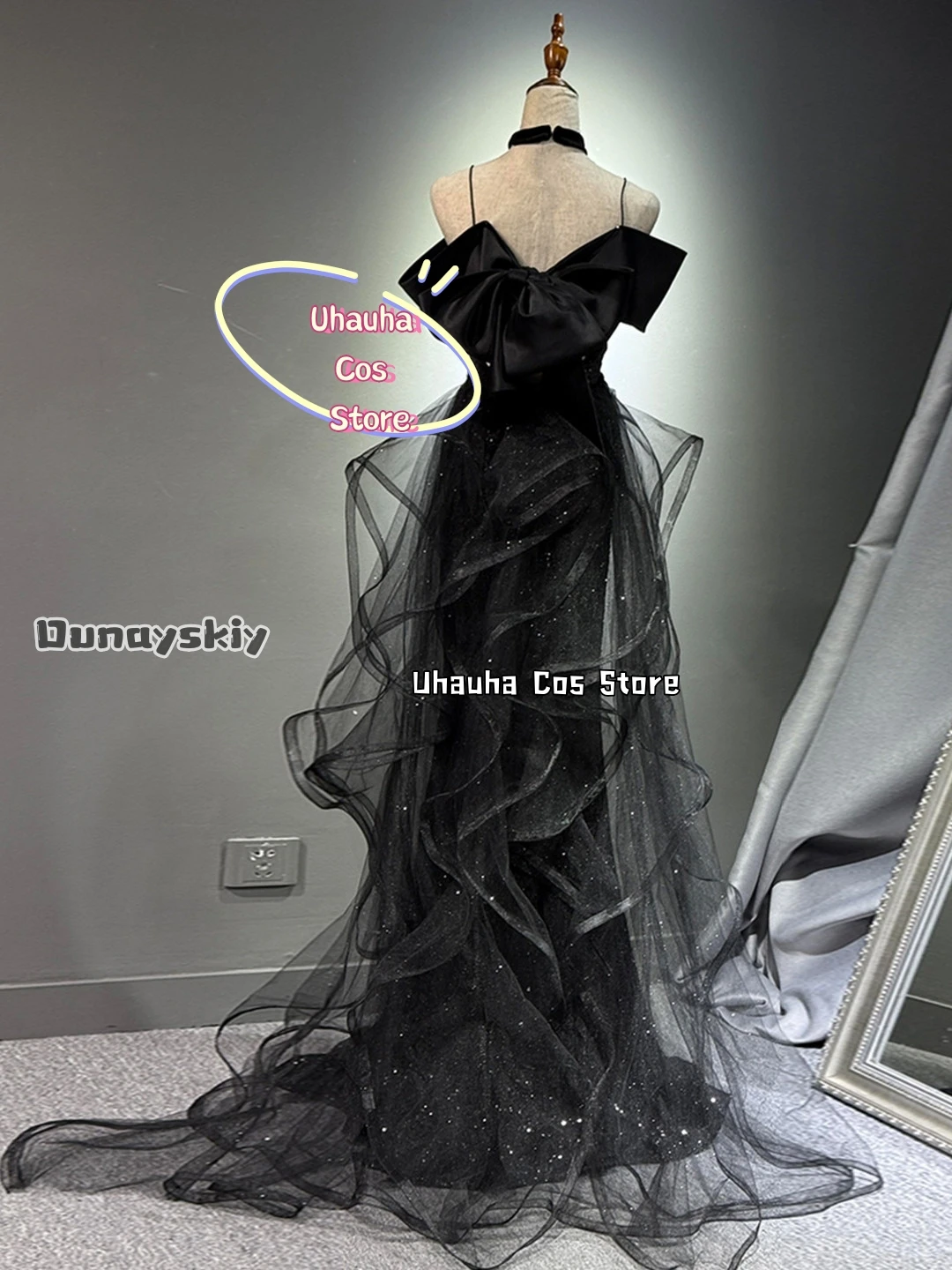 Cosplay Luxury Evening Dresses Costumes aBcUH@Black Sequin Mermaid Evening Gown Women Wedding Party Gowns Halloween Dress Up view 5