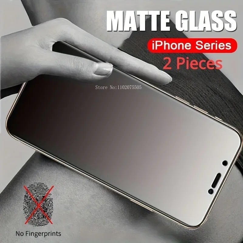 Pelindung layar Matte, untuk iPhone 16 15 13 12 Pro Max 12 13 Mini 14 11 Pro kaca Tempered untuk iPhone 7 8 Plus XR XS Glass 2 buah