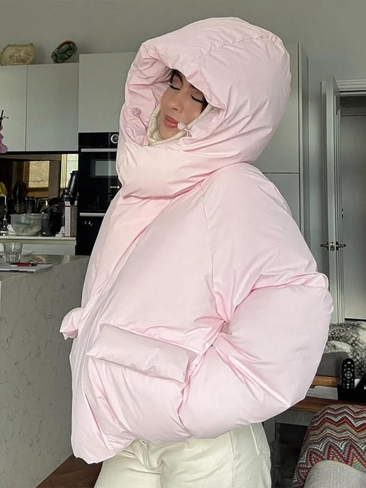 Women High Street Cotton Quilted Coats Warm Stand Zipper Loose Oversize Long Sleeve Short Jackets Autumn Winter Fashion Outwear