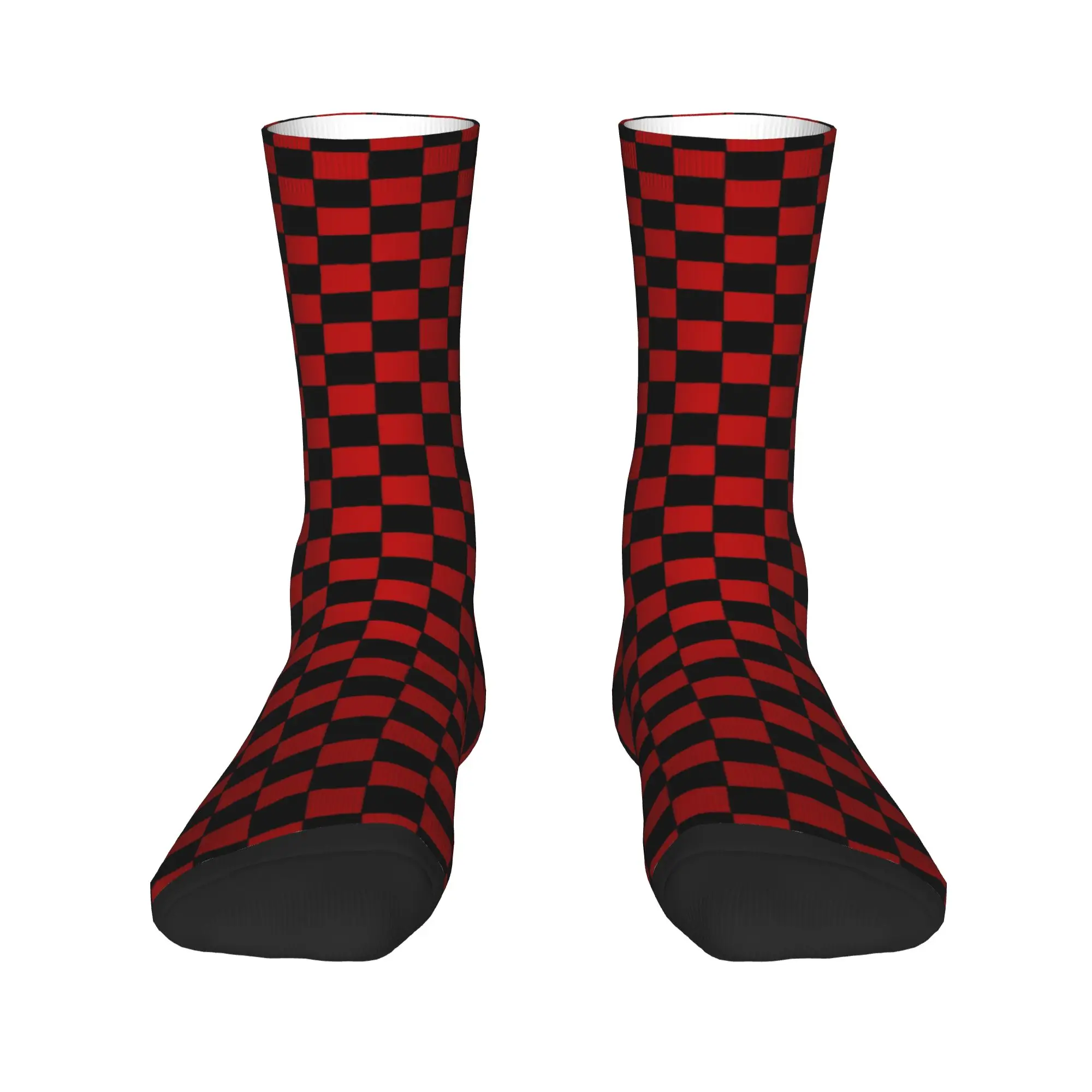 

Checkerboard Geometric Plaid Men's Crew Socks Unisex Funny Black And Red Spring Summer Autumn Winter Dress Socks