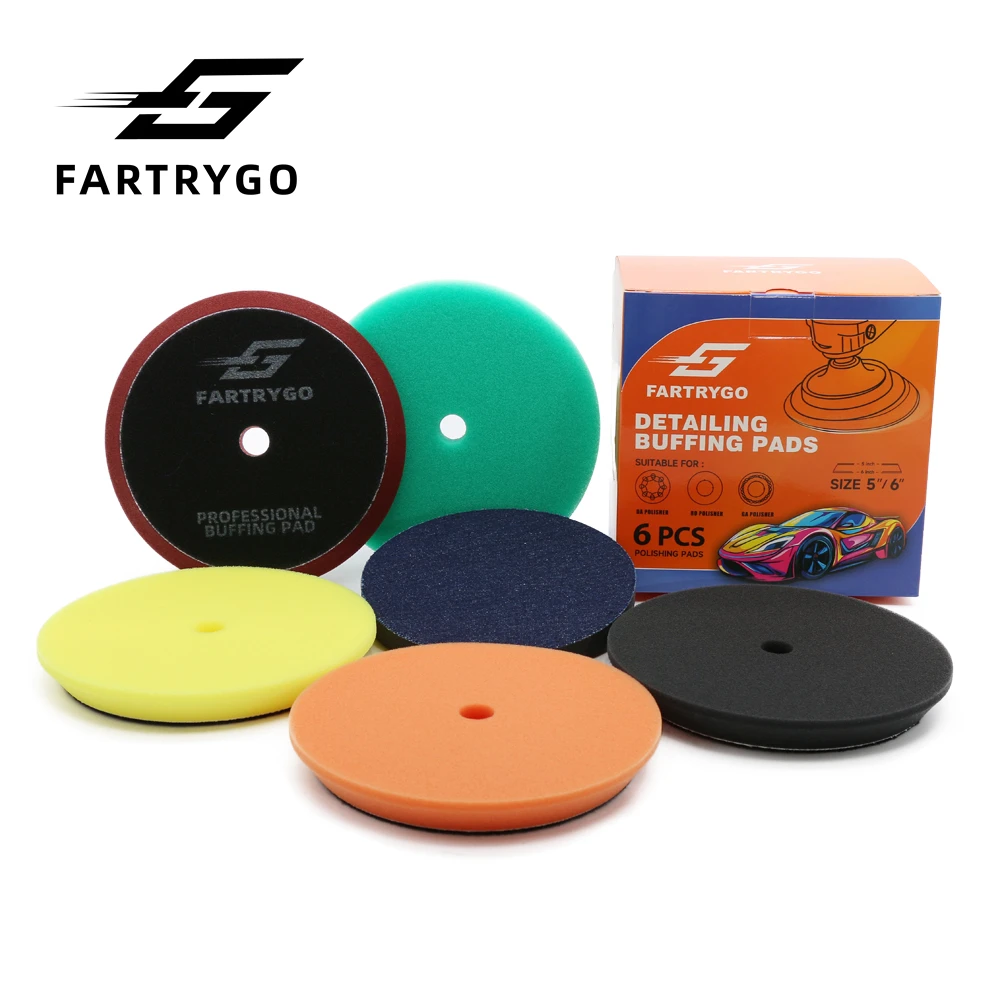 

Fartrygo Car Polishing Pads 5Inch 130mm 3 Step Foam Buffing Polishing Pads Auto Detailing Waxing pads for DA/RO/GA Polisher