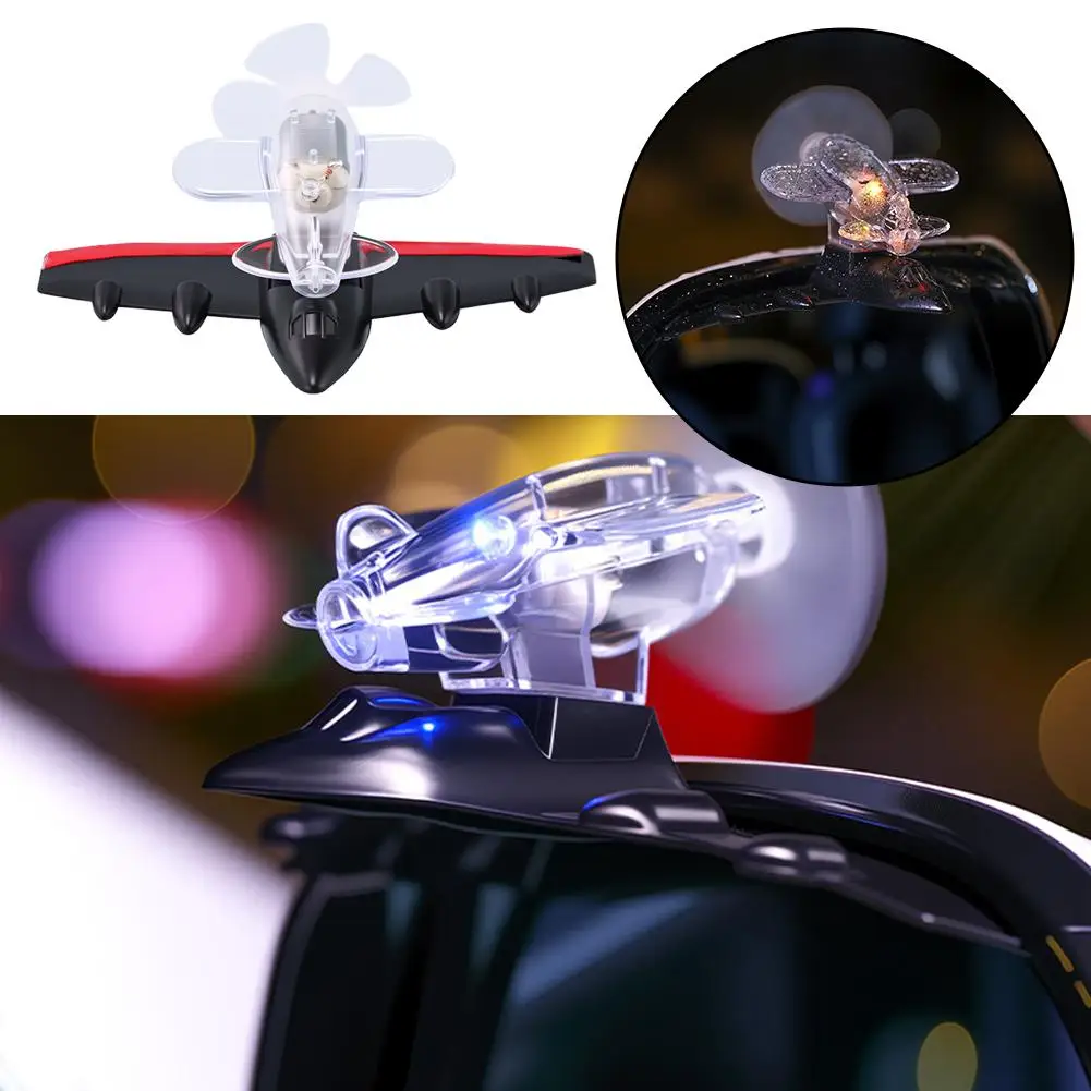 Car Rearview Mirror Decorative Airplane With Wind-Powered Glowing Light Rainproof Visor For Driving Safety Car Accessory D1S3